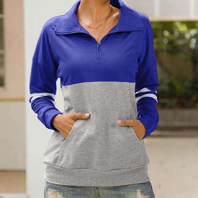 

Autumn Fashion Casual Women Zipper lapels splice Swatshirt Coat