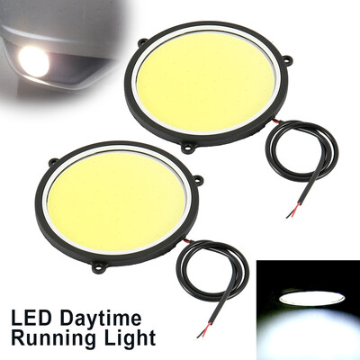 

2Pcspair COB LED Car Round DRL Daytime Running Light White Light
