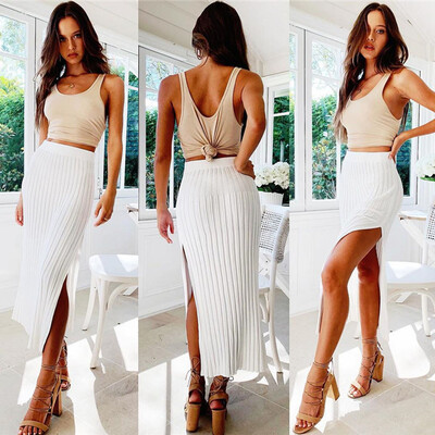 

Roseonmyhand Women Sexy Casual High Waist Stripe Split Skirt Evening Party Long Skirt