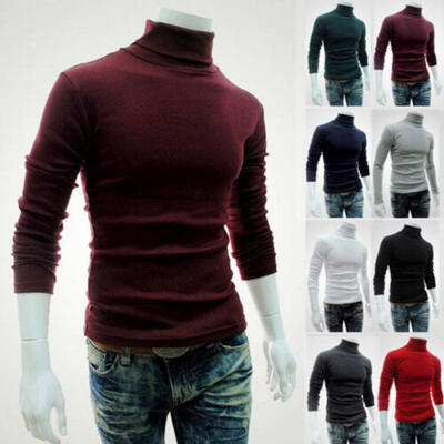 

Mens Winter Slim Shirts Pullover Jumper High Neck Turtleneck Knit Sweater Tops