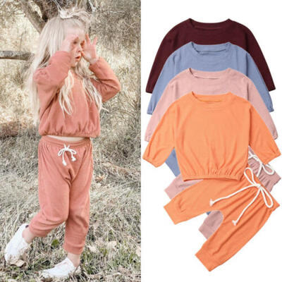 

Toddler Baby Girl Clothes Solid Color Tops T-shirt Long Pants Tracksuit Outfits