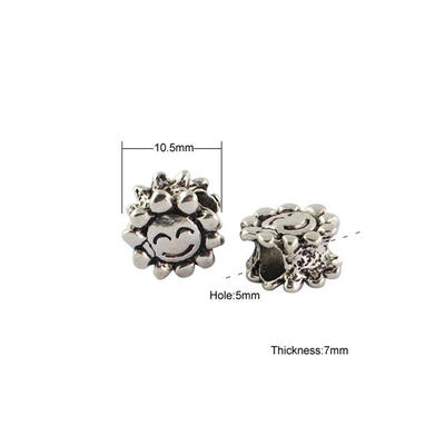 

Tibetan Style Alloy European Beads Large Hole Beads Cadmium Free & Nickel Free & Lead Free Sun Antique Silver 105x7mm