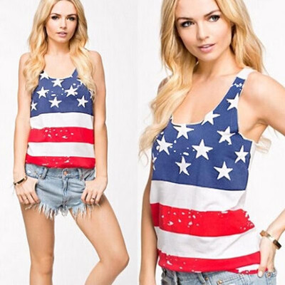 

Fashion Women Vest Top Contrast Color Printed Racer-Back Sleeveless Tank Top White