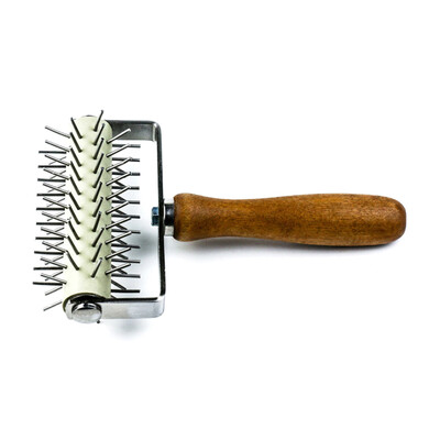 

Kitchen Stainless Steel Pins Pizza Pie Pastry Roller Baking Cooking Tool Biscuits Hole Puncher Wooden Handle