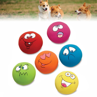 

Pet Dog Puppy Play Squeaky Ball With Face Fetch Toy