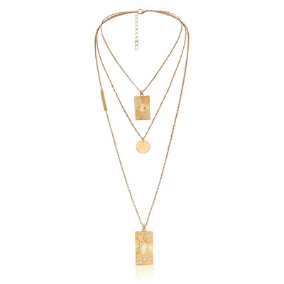 

TRENDY GOLD COLOR COIN MEDALLION Rectangle PENDANT LAYERED NECKLACE FOR WOMEN GIRL
