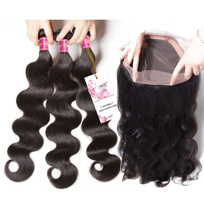

UNice 8A Malaysian Body Wave Hair Bundles with 360 Lace Frontal Closure