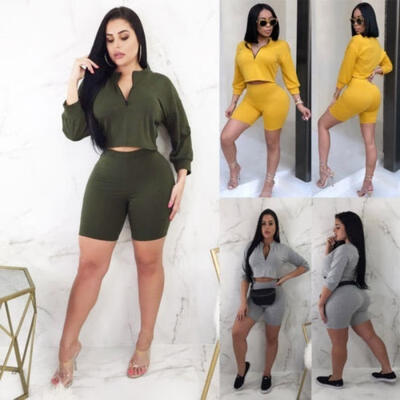 

Summer Ladies Sports Suit Women Girls Clothes 2PCS Tops Shirts Pants Shorts