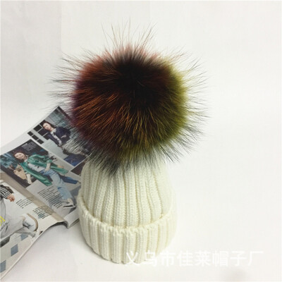 

Ladies autumn&winter personality Korean version of the seven color mule big hair ball warm trend ear-guard knitted hat