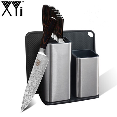 

XYj High Grade Stainless Steel Kitchen Knives Set with Knife Holders Knife Sharpener Color wood Handle Fruit Fish Meat Tools