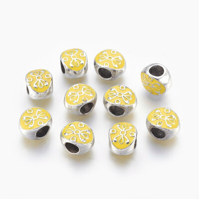 

Alloy Enamel European Beads Large Hole Beads Oval Silver Yellow 11x8x665mm Hole 4mm