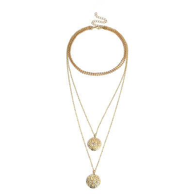 

2018 Double Gold Layered Chain coins Necklace Hammered Disc Round Sequin Coin Necklace Bridal Jewelry Gift