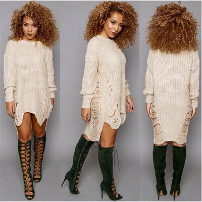 

Autumn Winter Sexy Women Long Sleeve Knit BodyCon Slim Party Sweater Mini Dress