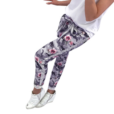 

Fashion Womens Casual Camouflage Print Bandage Patchwork Long Pants Trousers