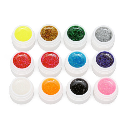 

12 Colors Nail Art Polish Gel Pigment Glitter Shimmer UV Gel Set