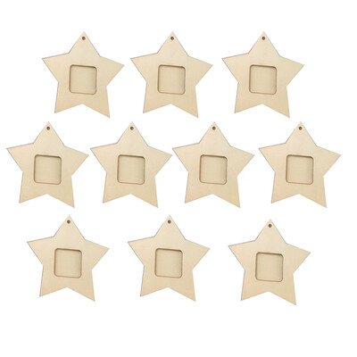 

10pcs set Unfinished Wood Mini Star Photo Frame Picture Holder DIY Wooden Crafts for Wall Decoration