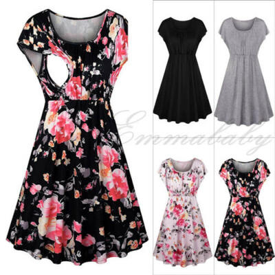 

Pregnant Women Summer Solid Color Floral Dress Dresses Breastfeeding Nursing
