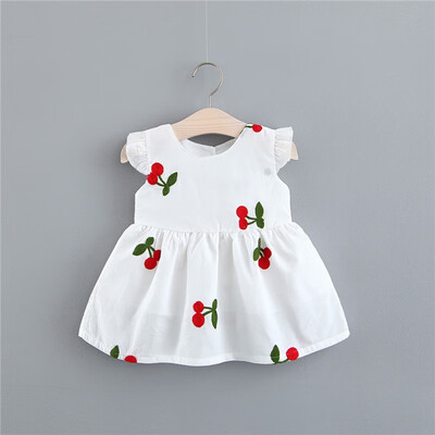 

Summer Casual Baby Girls Flare Sleeve Cherry Print Dress Kids Toddler Pageant Sundress