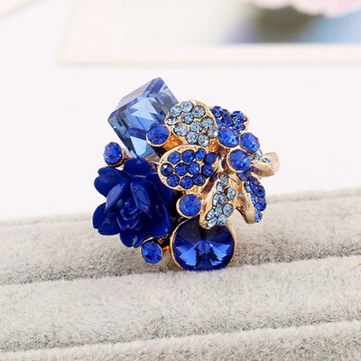 

Flower Ring For Women Hot Sale Crystal Fashion Party Ring Colorful Jewelry Trendy Adjustable Womens Ring