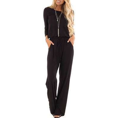 

Starmoon Women Button Pocket O Neck Long Sleeve Rompers Jumpsuit Playsuit