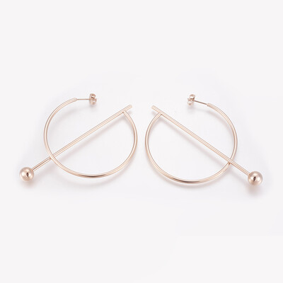 

304 Stainless Steel Stud Earrings Rose Gold 51x75x8mm Pin 08mm