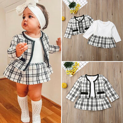 

Kids Baby Girl Pageant Plaid Coat & Tutu Dress Party Outfits Clothes 2PCS