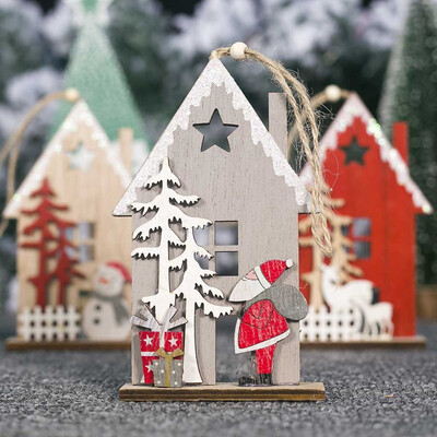 

Gobestart House Shaped Christmas Tree Hanging Pendant Wooden Small Hanging Ornament