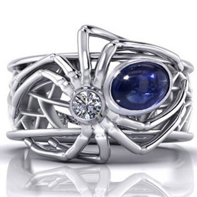 

Chic Ring 925 Silver 168Ct Blue Sapphire Jewelry Women Spider Halloween Party Ring Sz6-10