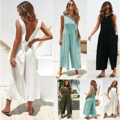 

2019 Women Fashion Sleeveless Jumpsuit Romper Casual Backless Loose Clothes -XL