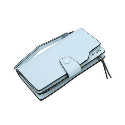 

Womens Long Leather Wallet Elegant Trifold Zipper Buckle Purse