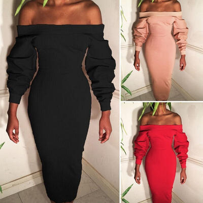 

Sexy Women Casual Summer Off Shoulder Long Sleeve Party Evening Cocktail Dress