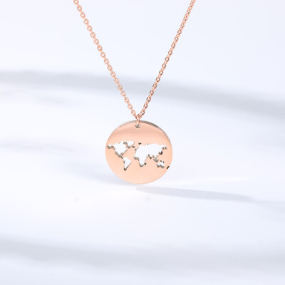 

Creative Clavicle Chain World Map Necklace Women Geometric Round Vintage Origami Circle Globetrotter Necklaces&Pendants
