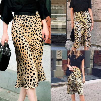 

Roseonmyhand Women Daily Summer Bohemia High Waist Leopard Ruffle Beach Maxi Long Skirt