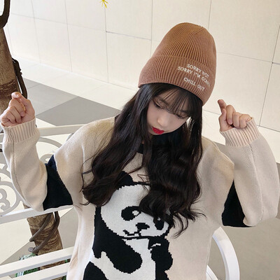 

Hat womens autumn&winter warm wool hat Korean version of the student hood day tie-ins knitted hat male tide