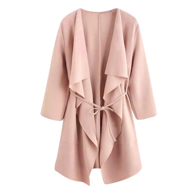 

Roseonmyhand Women Casual Waterfall Collar Pocket Front Wrap Coat Jacket Outwear