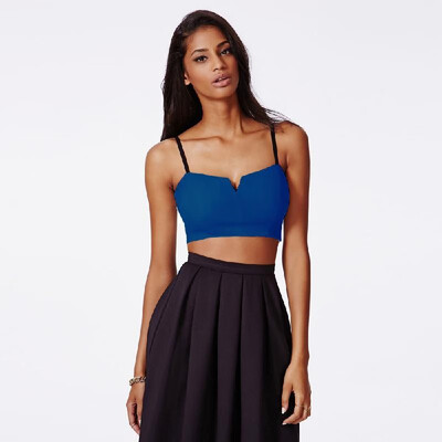 

Sexy Women Crop Top Plunge V Cut Solid Color Zip Back Strappy Unpadded Bralet Party Bra BlackBlueWhite
