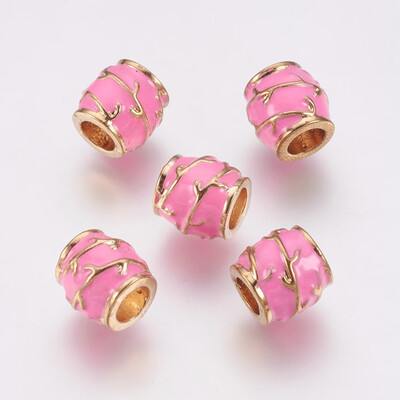 

Alloy European Beads Large Hole Beads with Enamel Barrel Golden PearlPink 10x95mm Hole 5mm
