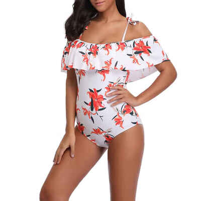 

Women Girl Off-shoulder Floral Bikini Padded Wire Free Sling Swimsuit Monokini