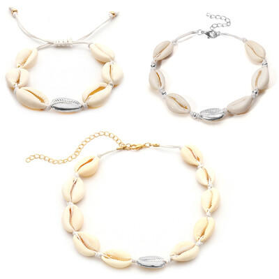 

Hawaiian Sea Shell Choker Women Necklace Bracelet Anklet Jewelry set Bohemian Turkish Gold Foot Chain Collar Chocker 2018