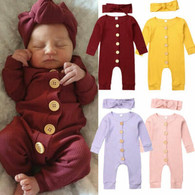 

2PCS Newborn Baby Girl Boy Clothes Knitted Romper Jumpsuit Solid Outfits Set