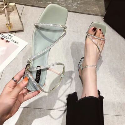 

Summer Korean Lingling flash drill with open toe&low heel sandals