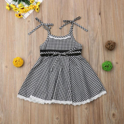 

Summer Newborn Kids Baby Girl Sleeveless Lace Plaid Princess Party Dress Clothes