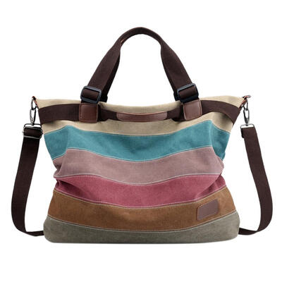 

Women Canvas Stripes Shoulder Totes Messenger Big Capacity Shopping Handbag