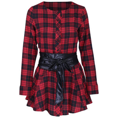 

Women Sexy Winter Plaids Long Sleeve Casual Party Short Mini Dress
