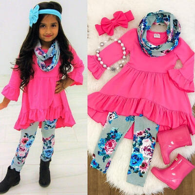 

Kids Baby Girls T-shirt Tops Ruffle Dresses Floral Pants Outfits Clothes 1-6Y