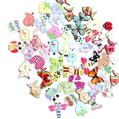

50PCSSet Scrapbooking Wooden Buttons Mixed Animal Rabbit Giraffe Elephant Head Buttons DIY Sewing Accessories