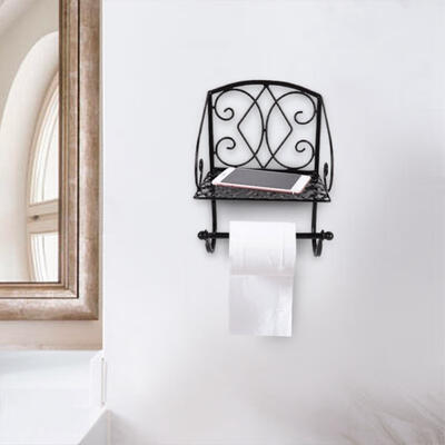 

Greensen Black Bathroom Toilet Iron Roll Paper Holder Paper Towel Storage Rack for Home
