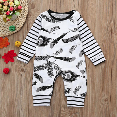 

Newborn Infant Boys Striped Leaves Print Long Sleeve Jumpsuit Romper Clothes
