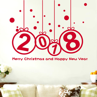 

Gobestart New Year 2018 Merry Christmas Wall Sticker Home Shop Windows Decals Decor