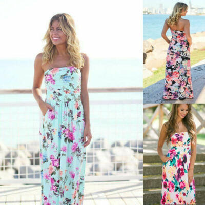 

Women Boho Long Maxi Casual Dress Evening Party Beach Dresses Summer Sundress